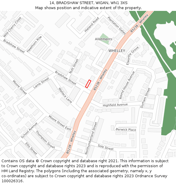 14, BRADSHAW STREET, WIGAN, WN1 3XS: Location map and indicative extent of plot