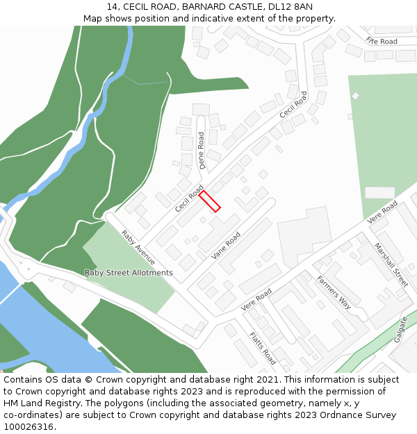14, CECIL ROAD, BARNARD CASTLE, DL12 8AN: Location map and indicative extent of plot