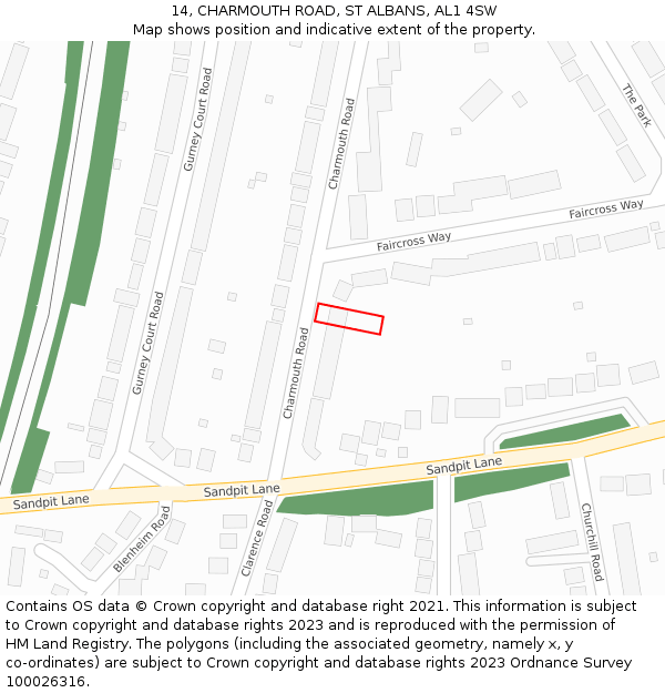 14, CHARMOUTH ROAD, ST ALBANS, AL1 4SW: Location map and indicative extent of plot