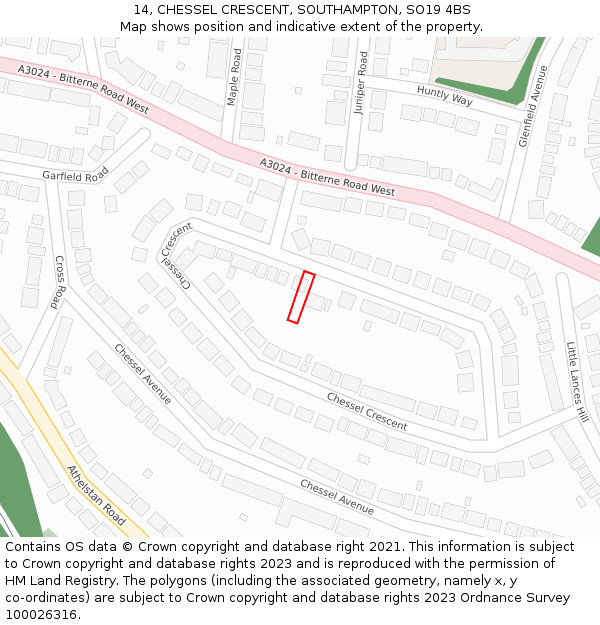 14, CHESSEL CRESCENT, SOUTHAMPTON, SO19 4BS: Location map and indicative extent of plot