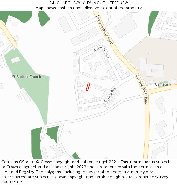 14, CHURCH WALK, FALMOUTH, TR11 4FW: Location map and indicative extent of plot