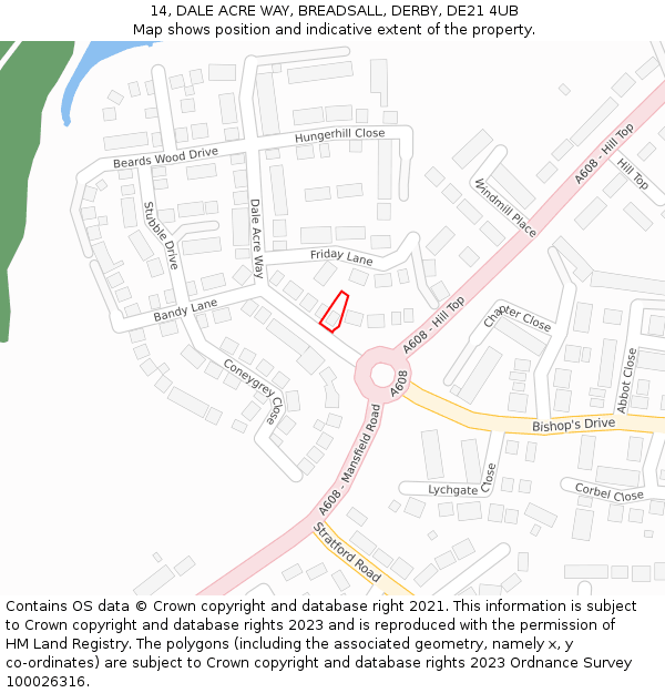 14, DALE ACRE WAY, BREADSALL, DERBY, DE21 4UB: Location map and indicative extent of plot