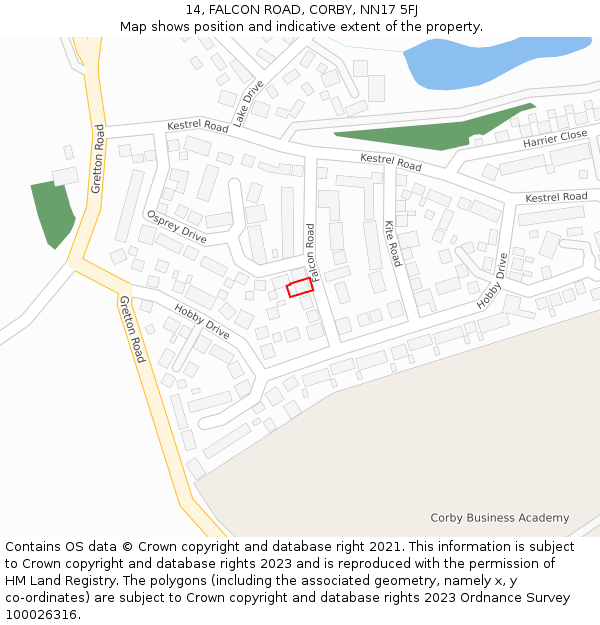 14, FALCON ROAD, CORBY, NN17 5FJ: Location map and indicative extent of plot