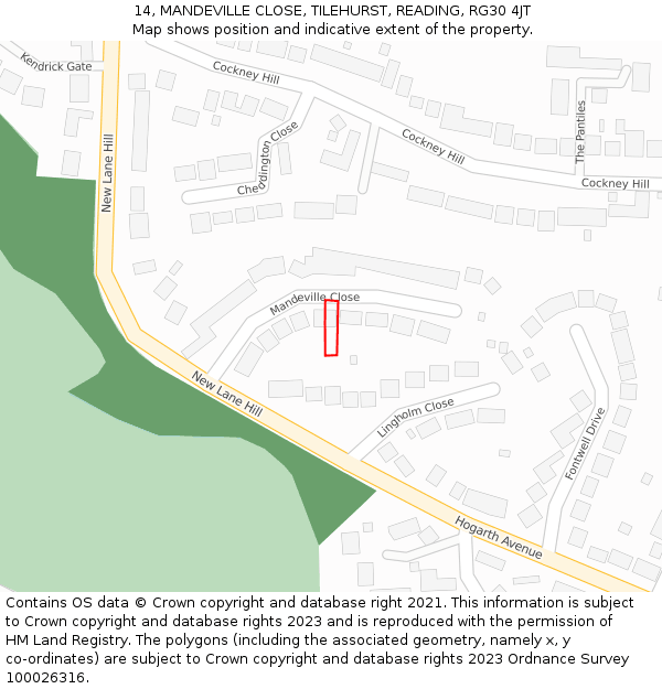 14, MANDEVILLE CLOSE, TILEHURST, READING, RG30 4JT: Location map and indicative extent of plot
