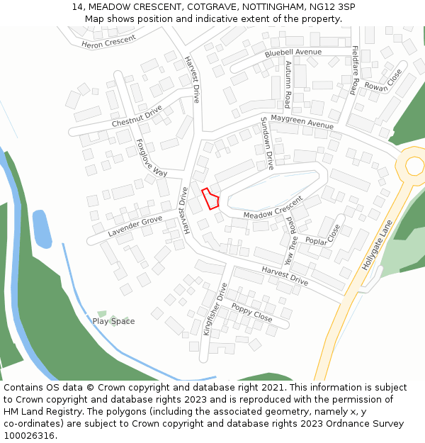 14, MEADOW CRESCENT, COTGRAVE, NOTTINGHAM, NG12 3SP: Location map and indicative extent of plot