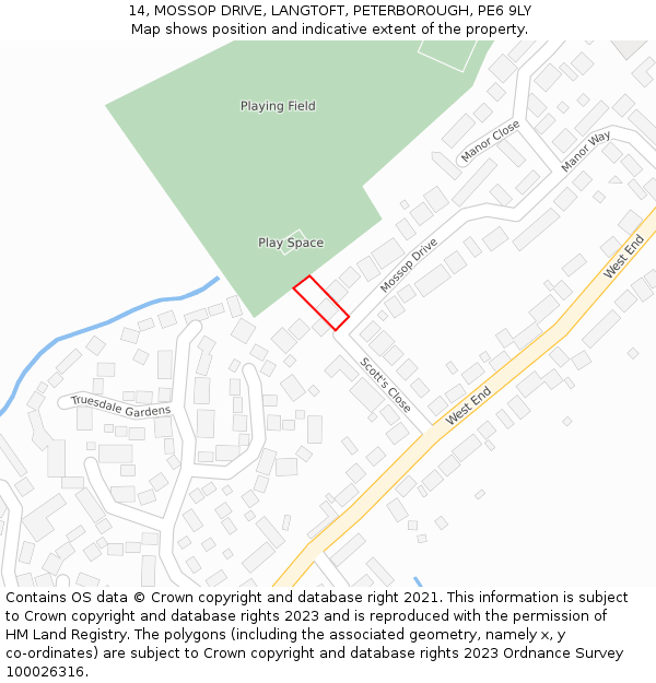 14, MOSSOP DRIVE, LANGTOFT, PETERBOROUGH, PE6 9LY: Location map and indicative extent of plot