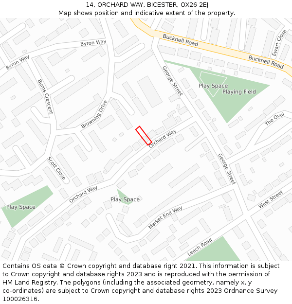 14, ORCHARD WAY, BICESTER, OX26 2EJ: Location map and indicative extent of plot