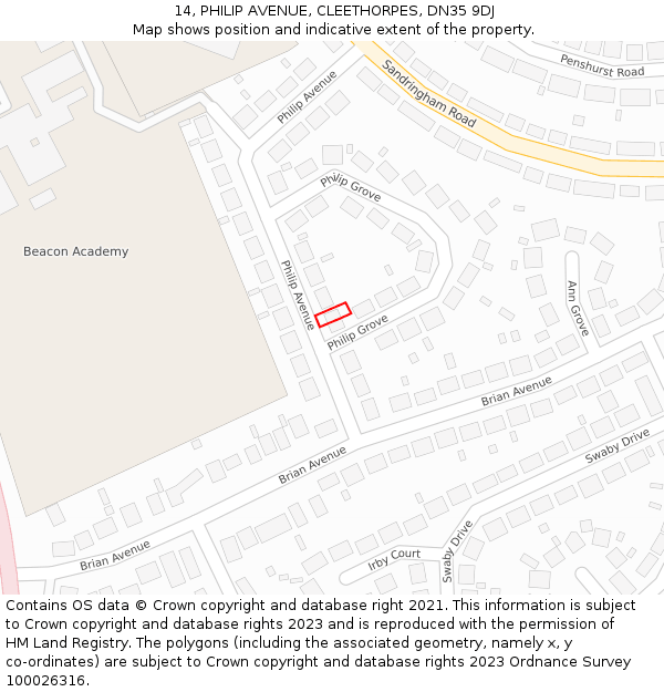 14, PHILIP AVENUE, CLEETHORPES, DN35 9DJ: Location map and indicative extent of plot