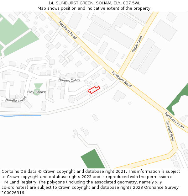 14, SUNBURST GREEN, SOHAM, ELY, CB7 5WL: Location map and indicative extent of plot