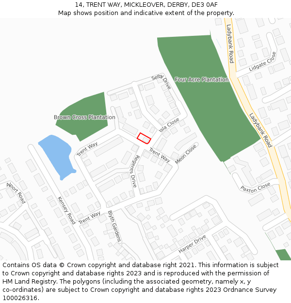 14, TRENT WAY, MICKLEOVER, DERBY, DE3 0AF: Location map and indicative extent of plot