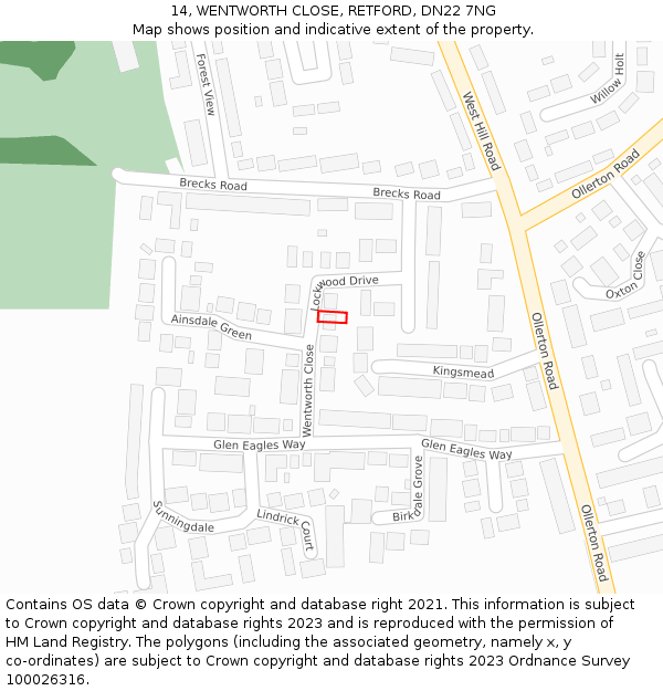 14, WENTWORTH CLOSE, RETFORD, DN22 7NG: Location map and indicative extent of plot