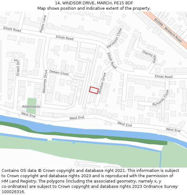 14, WINDSOR DRIVE, MARCH, PE15 8DF: Location map and indicative extent of plot