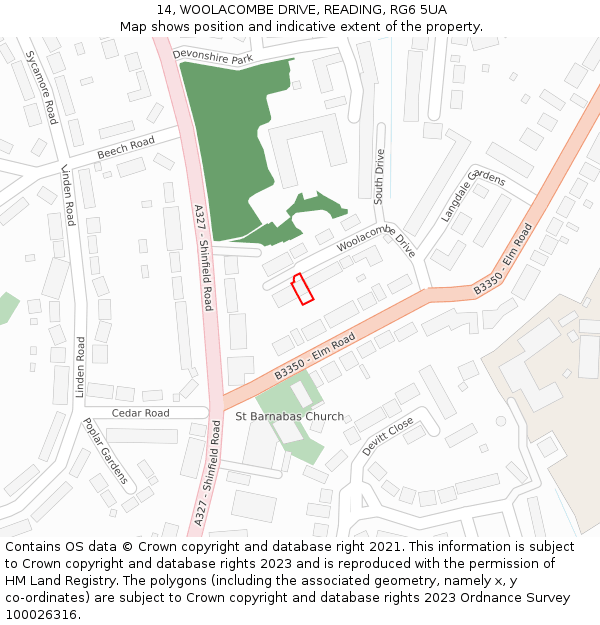 14, WOOLACOMBE DRIVE, READING, RG6 5UA: Location map and indicative extent of plot