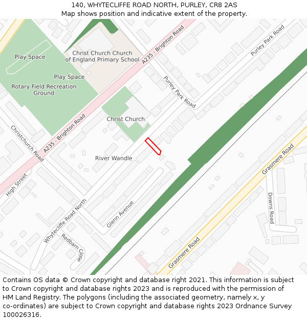 140, WHYTECLIFFE ROAD NORTH, PURLEY, CR8 2AS: Location map and indicative extent of plot