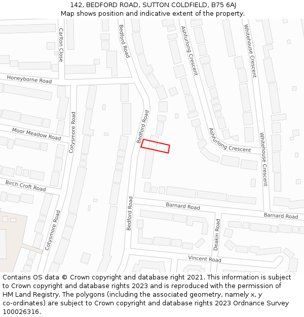 142, BEDFORD ROAD, SUTTON COLDFIELD, B75 6AJ: Location map and indicative extent of plot