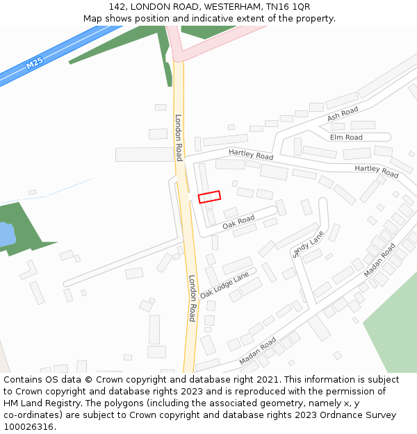 142, LONDON ROAD, WESTERHAM, TN16 1QR: Location map and indicative extent of plot