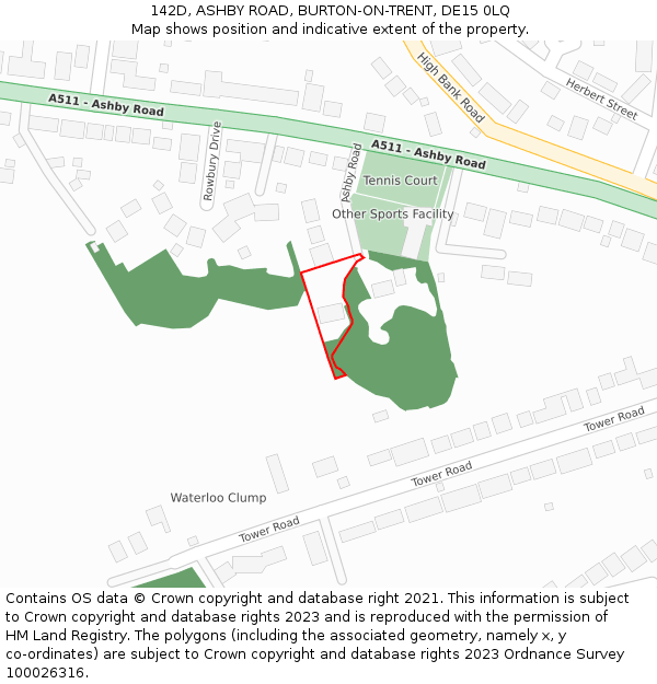 142D, ASHBY ROAD, BURTON-ON-TRENT, DE15 0LQ: Location map and indicative extent of plot
