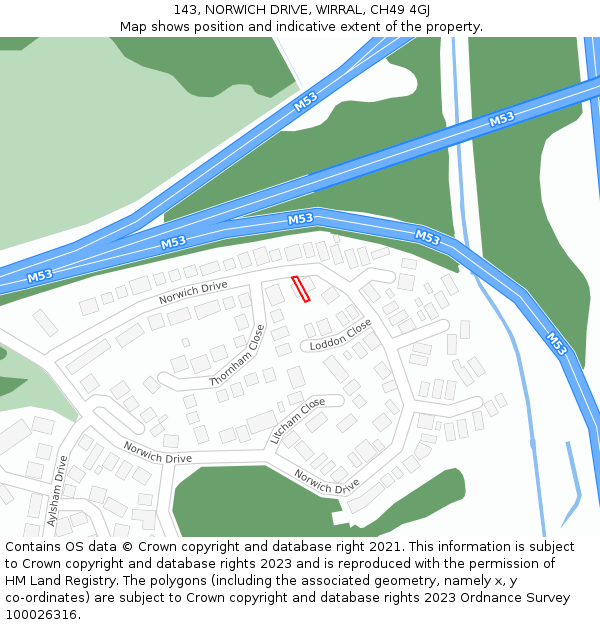 143, NORWICH DRIVE, WIRRAL, CH49 4GJ: Location map and indicative extent of plot