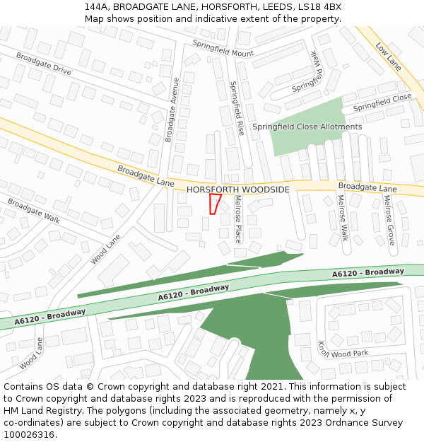 144A, BROADGATE LANE, HORSFORTH, LEEDS, LS18 4BX: Location map and indicative extent of plot