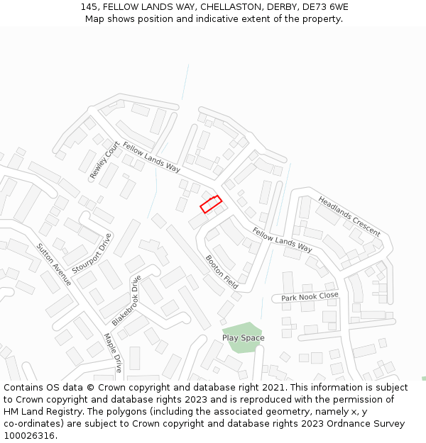 145, FELLOW LANDS WAY, CHELLASTON, DERBY, DE73 6WE: Location map and indicative extent of plot