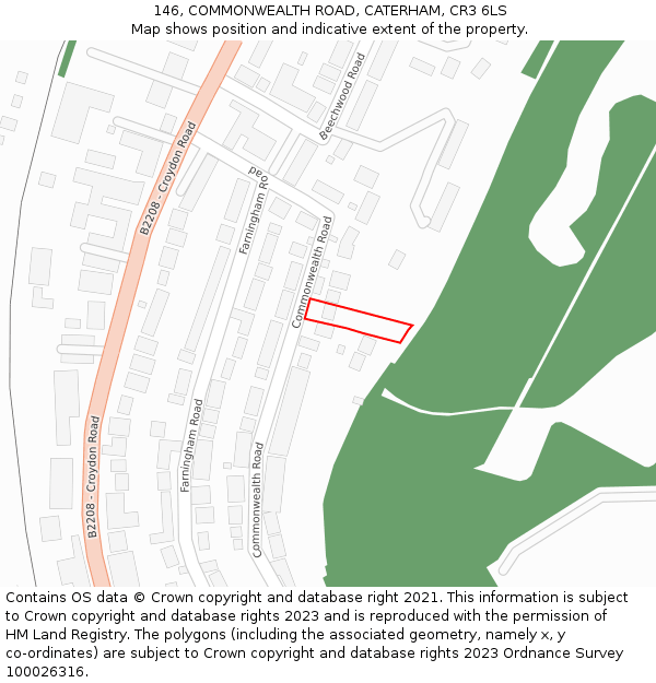 146, COMMONWEALTH ROAD, CATERHAM, CR3 6LS: Location map and indicative extent of plot