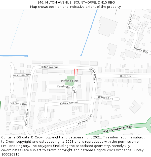 146, HILTON AVENUE, SCUNTHORPE, DN15 8BG: Location map and indicative extent of plot