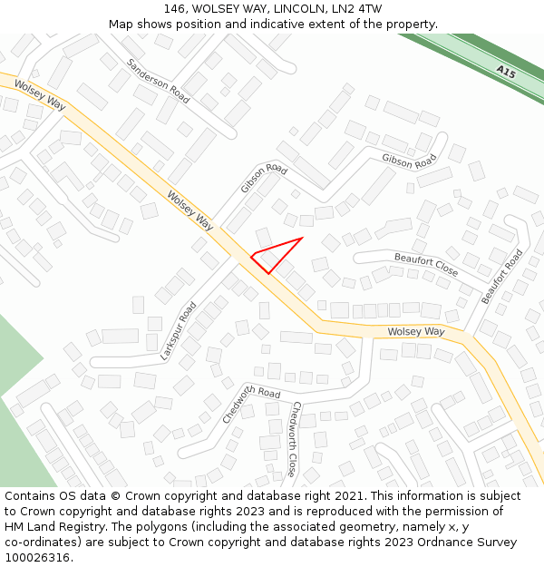 146, WOLSEY WAY, LINCOLN, LN2 4TW: Location map and indicative extent of plot