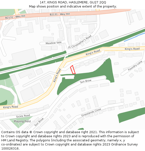 147, KINGS ROAD, HASLEMERE, GU27 2QQ: Location map and indicative extent of plot