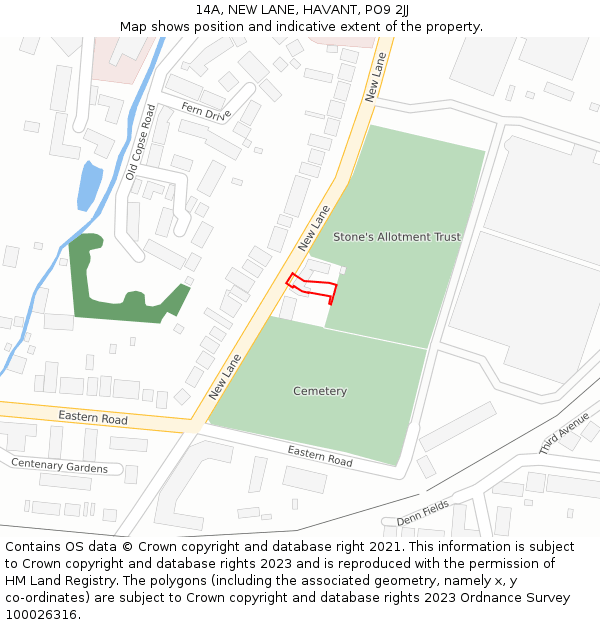 14A, NEW LANE, HAVANT, PO9 2JJ: Location map and indicative extent of plot