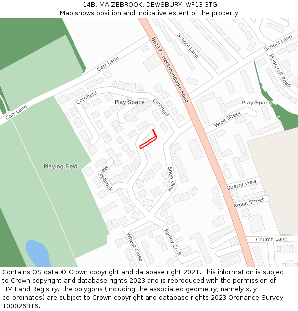 14B, MAIZEBROOK, DEWSBURY, WF13 3TG: Location map and indicative extent of plot