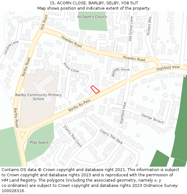 15, ACORN CLOSE, BARLBY, SELBY, YO8 5UT: Location map and indicative extent of plot