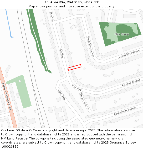 15, ALVA WAY, WATFORD, WD19 5EE: Location map and indicative extent of plot