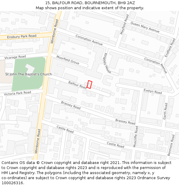 15, BALFOUR ROAD, BOURNEMOUTH, BH9 2AZ: Location map and indicative extent of plot