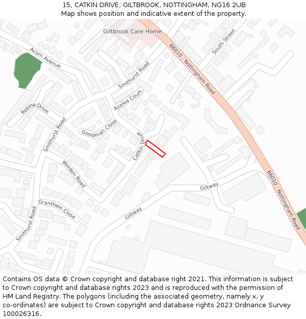 15, CATKIN DRIVE, GILTBROOK, NOTTINGHAM, NG16 2UB: Location map and indicative extent of plot