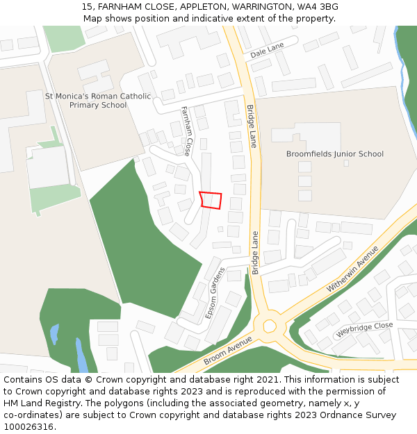 15, FARNHAM CLOSE, APPLETON, WARRINGTON, WA4 3BG: Location map and indicative extent of plot