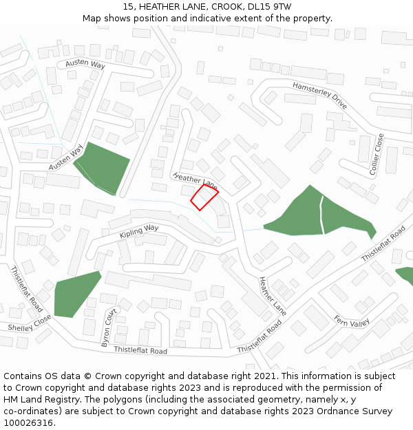 15, HEATHER LANE, CROOK, DL15 9TW: Location map and indicative extent of plot
