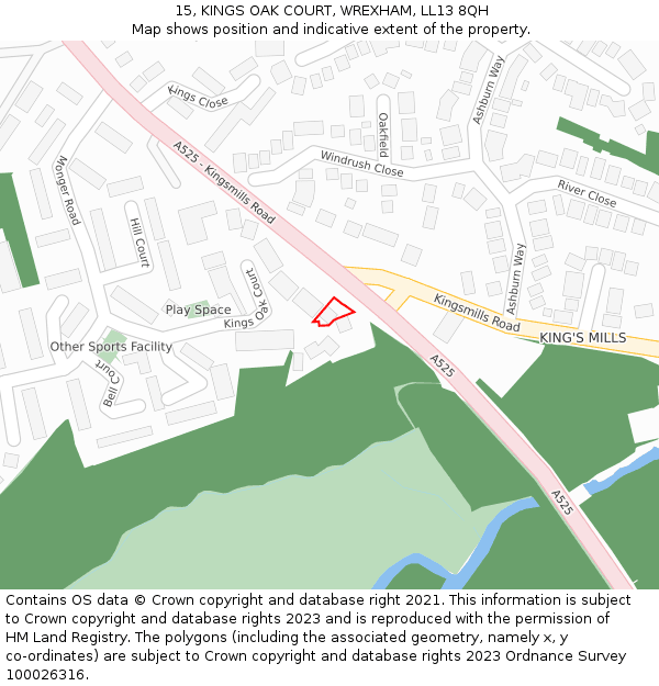 15, KINGS OAK COURT, WREXHAM, LL13 8QH: Location map and indicative extent of plot