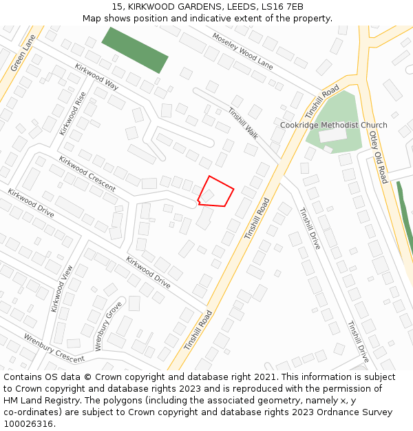 15, KIRKWOOD GARDENS, LEEDS, LS16 7EB: Location map and indicative extent of plot