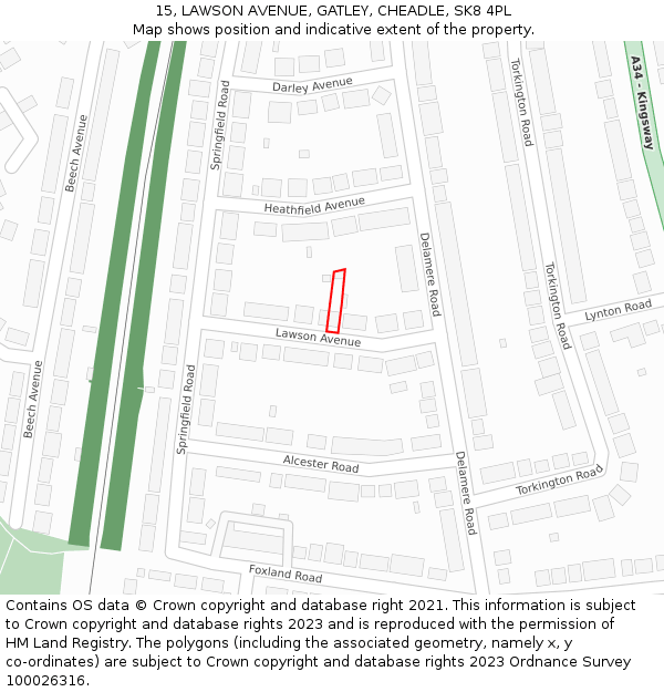 15, LAWSON AVENUE, GATLEY, CHEADLE, SK8 4PL: Location map and indicative extent of plot