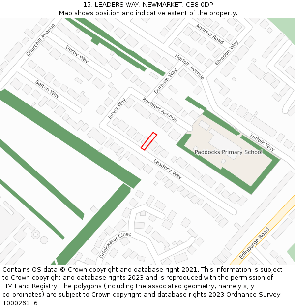 15, LEADERS WAY, NEWMARKET, CB8 0DP: Location map and indicative extent of plot