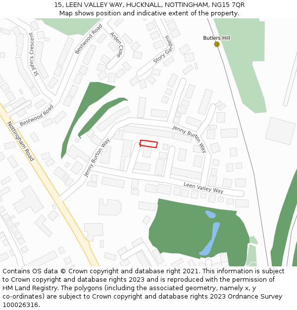 15, LEEN VALLEY WAY, HUCKNALL, NOTTINGHAM, NG15 7QR: Location map and indicative extent of plot