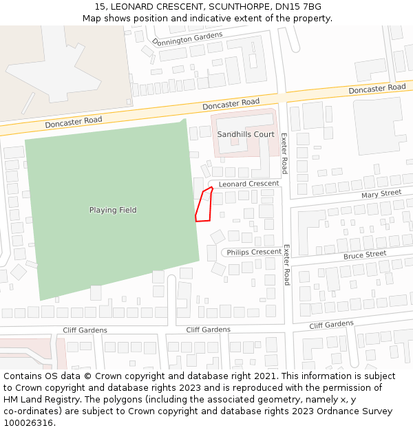 15, LEONARD CRESCENT, SCUNTHORPE, DN15 7BG: Location map and indicative extent of plot