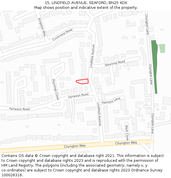 15, LINDFIELD AVENUE, SEAFORD, BN25 4DX: Location map and indicative extent of plot