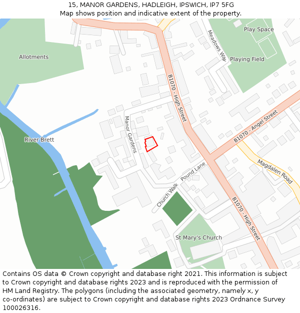 15, MANOR GARDENS, HADLEIGH, IPSWICH, IP7 5FG: Location map and indicative extent of plot