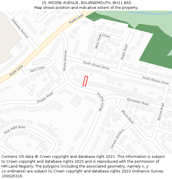 15, MOORE AVENUE, BOURNEMOUTH, BH11 8AS: Location map and indicative extent of plot
