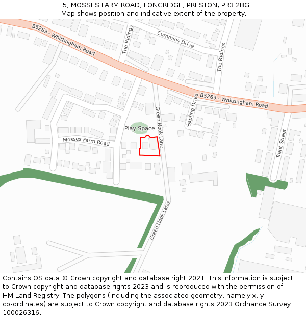 15, MOSSES FARM ROAD, LONGRIDGE, PRESTON, PR3 2BG: Location map and indicative extent of plot