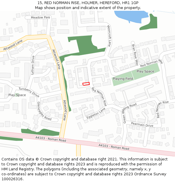15, RED NORMAN RISE, HOLMER, HEREFORD, HR1 1GP: Location map and indicative extent of plot