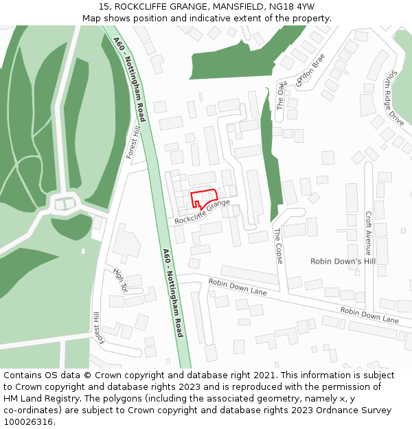 15, ROCKCLIFFE GRANGE, MANSFIELD, NG18 4YW: Location map and indicative extent of plot