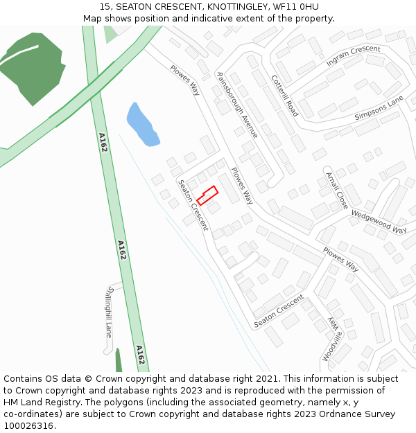 15, SEATON CRESCENT, KNOTTINGLEY, WF11 0HU: Location map and indicative extent of plot