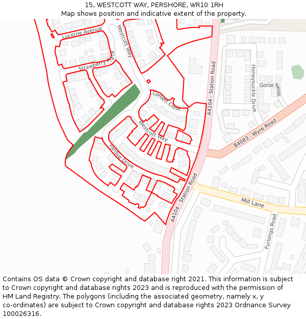 15, WESTCOTT WAY, PERSHORE, WR10 1RH: Location map and indicative extent of plot